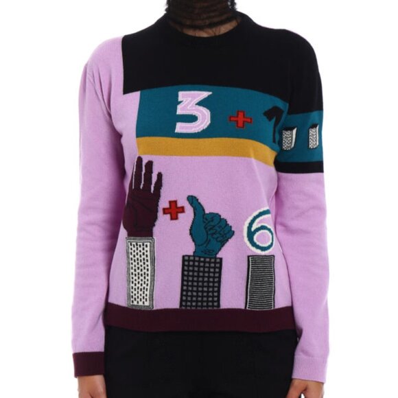 Valentino AW/17 Runway Cherry Blossom Multicolor Counting Colourblock Sweater - Picture 1 of 11